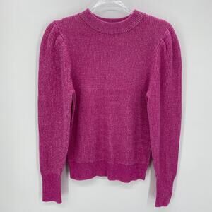 FREE PRESS Womens Sweater Size M Pink Mock Neck Puff Sleeve Pull Over Fitted Top